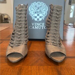 Vince Camuto Taupe Lace-Up Peep Toe Heels